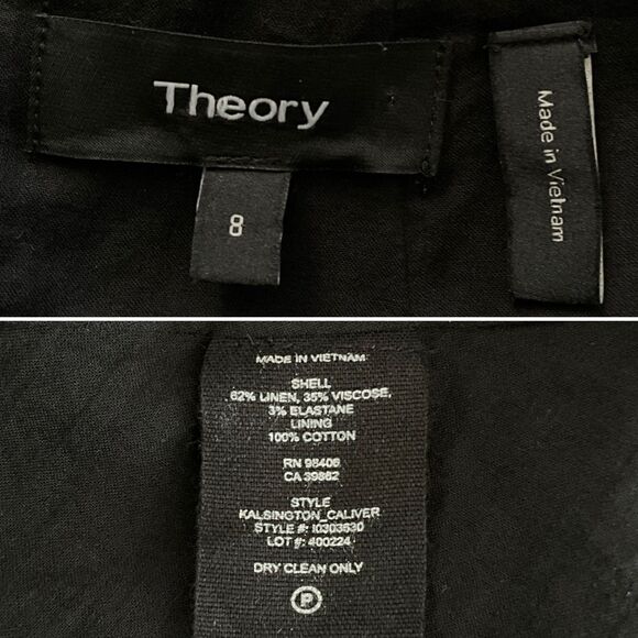 Linen Blend Theory Fit & Flare Dress 8 Black Sleeveless V-neck Pockets 8 - Picture 4 of 8